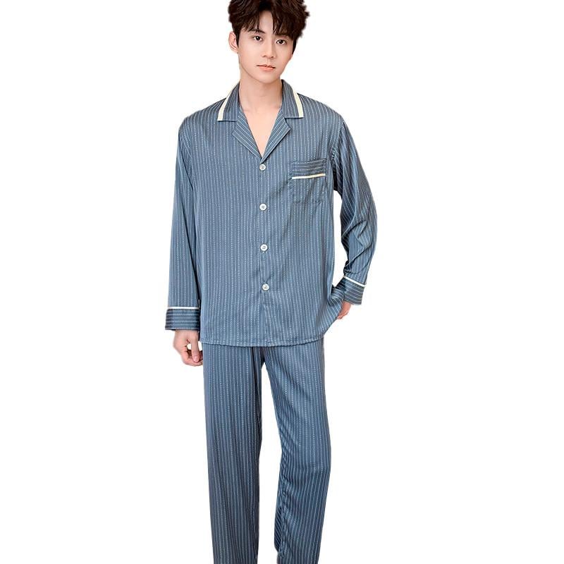 Пижама мужская Lesko TX0031 рубашка с длинным рукавом и штаны 2XL Синий (31160170) Пижама мужская Lesko TX0031 рубашка с длинным рукавом и штаны 2XL Синий (31160170)