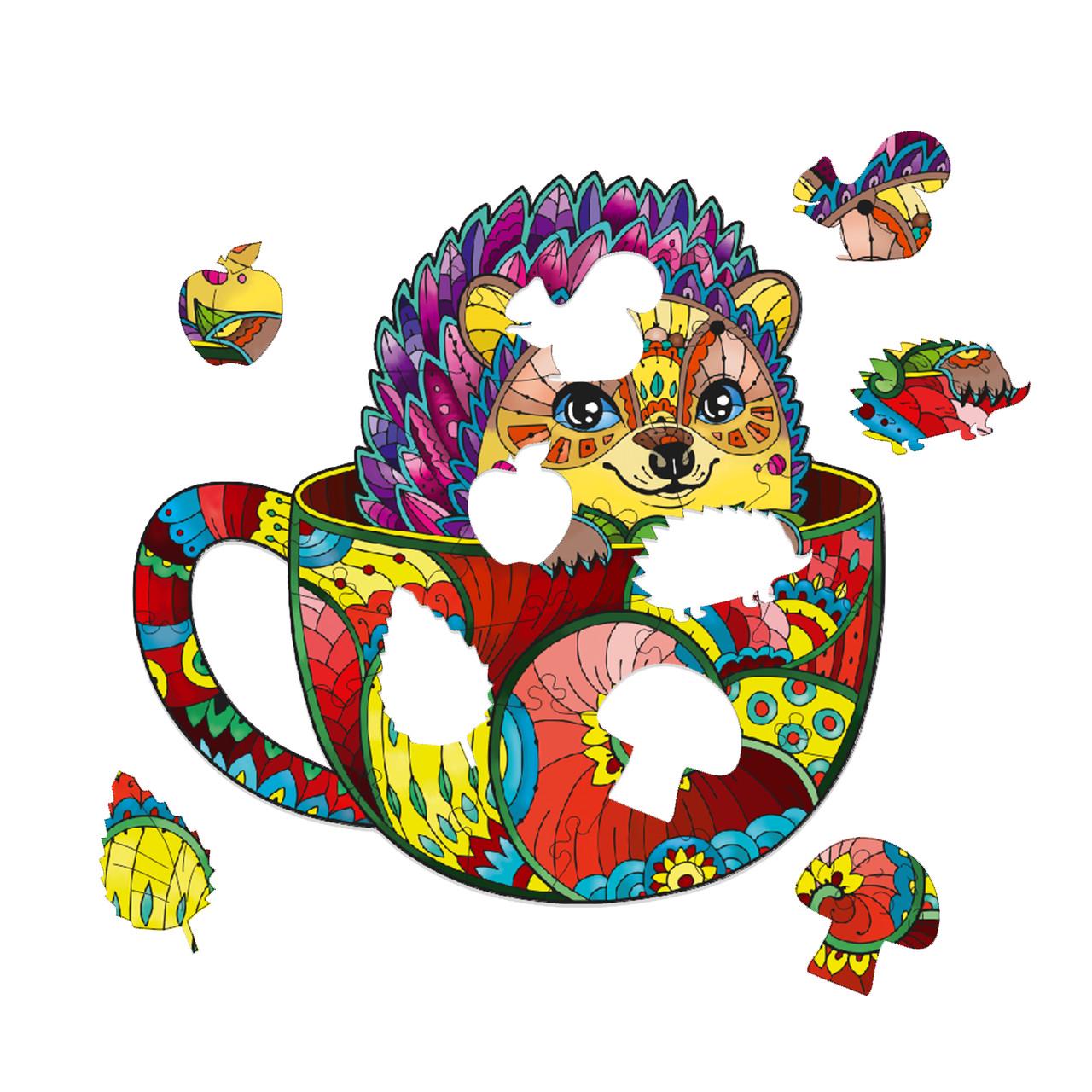 Пазл деревянный Ёж в чашке А4 (576)