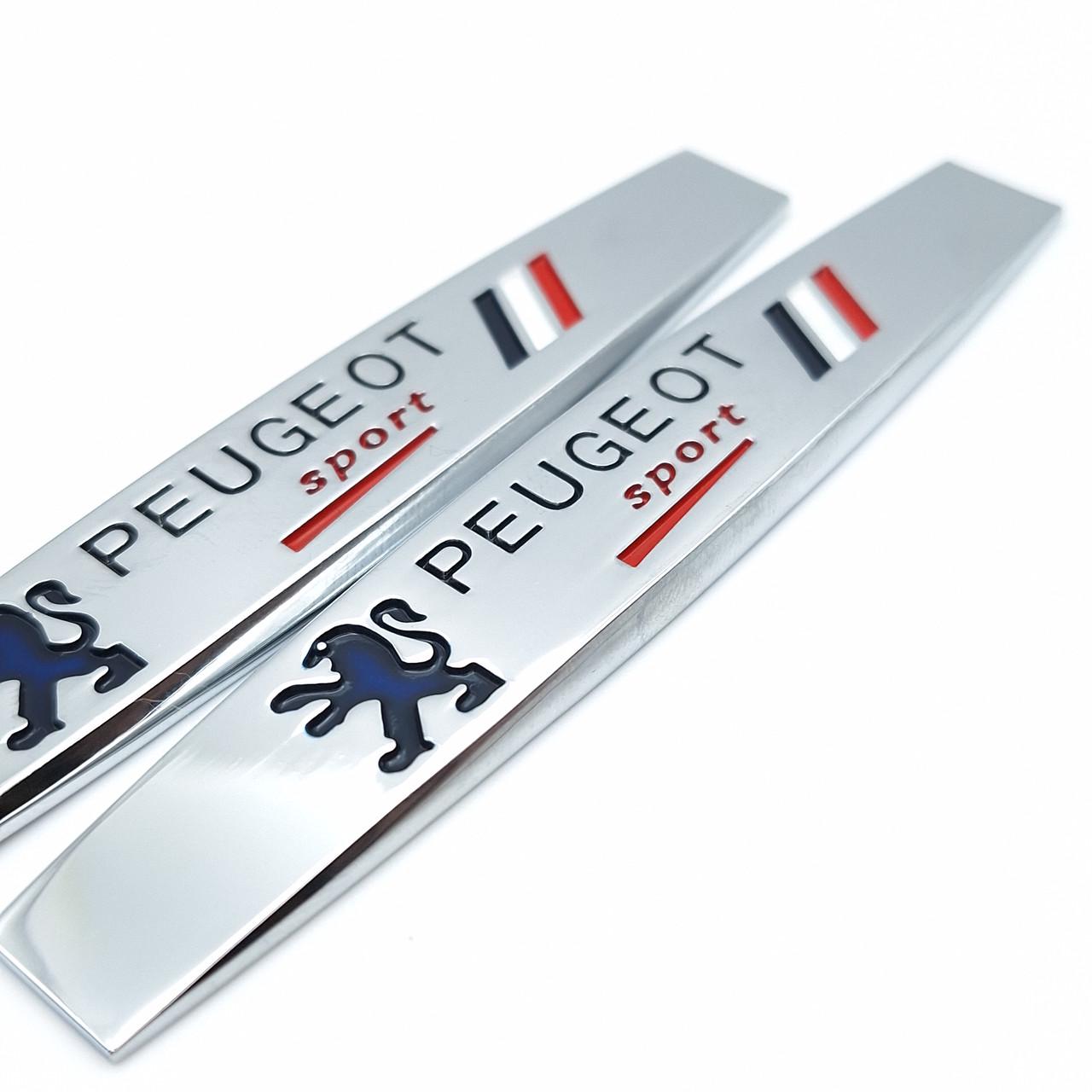 Эмблема на крылья Peugeot 10х1,8 см Хром глянцевый (1996599781)