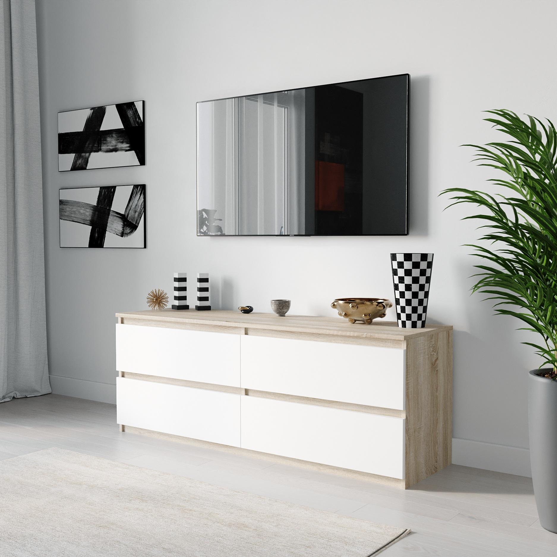 Тумба під телевізор із 4 ящиками 1400х530х400 мм Дуб сонома/Білий (mt-223-sn-wh)