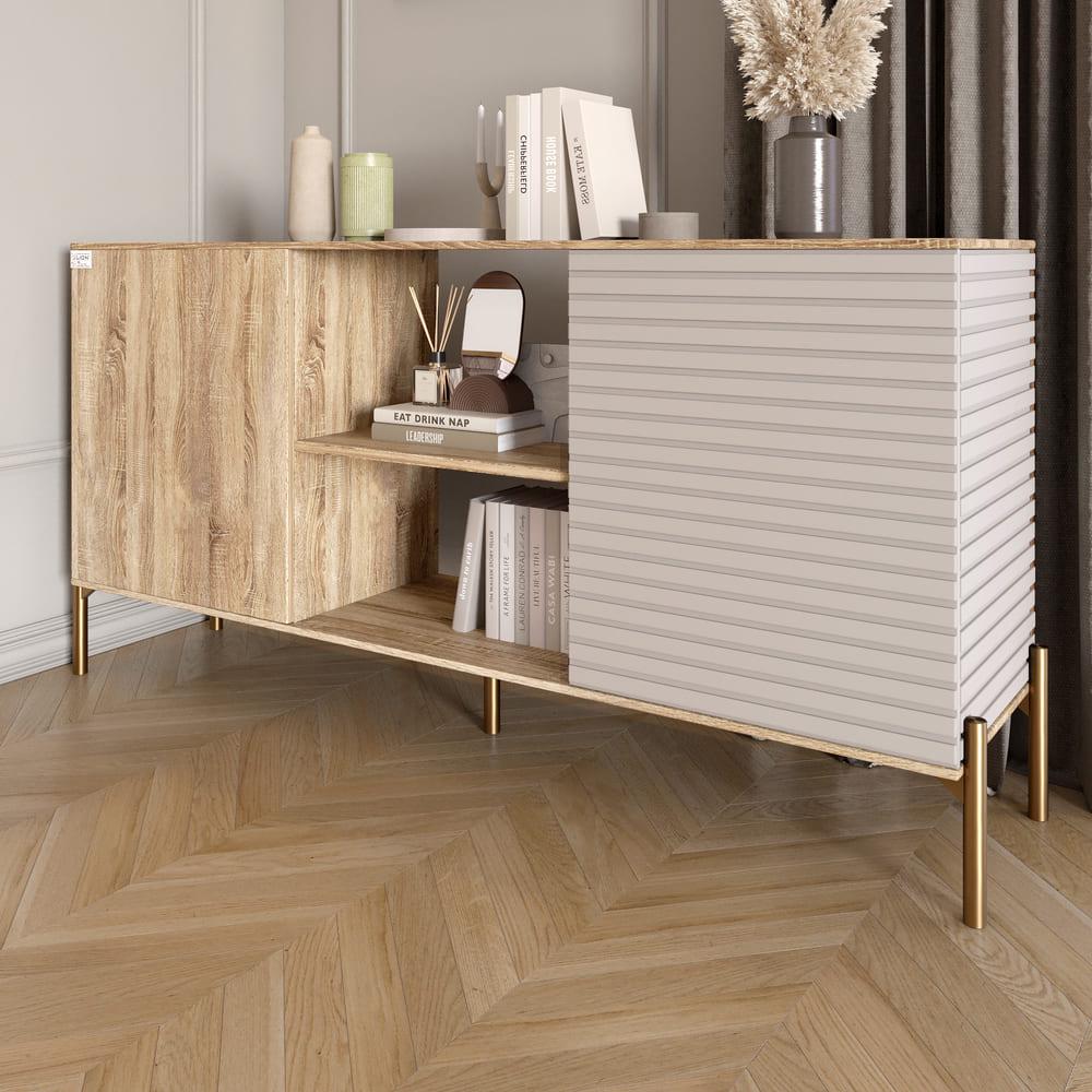 Комод открытый Lion Грей на золотых металлических ножках Дуб Сонома/Кашемир (000-000-2016) - фото 1