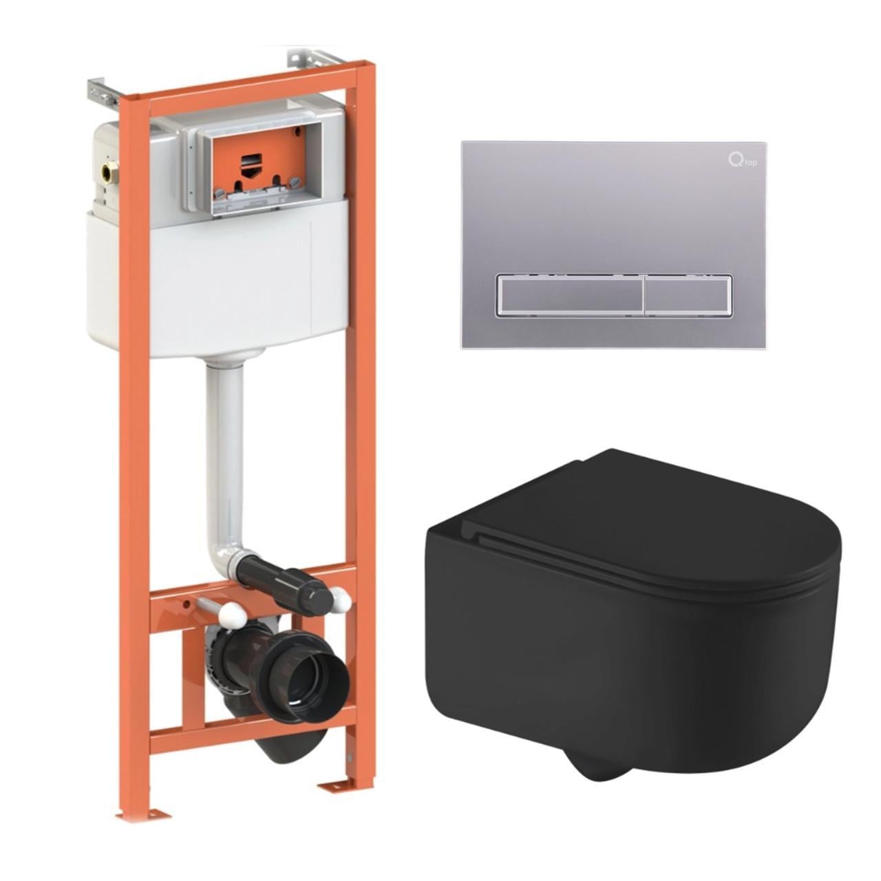 Комплект для ванной комнаты Qtap подвесной унитаз Taurus Ultra Quiet и комплект установки Nest 4в1 линейная клавиша (2610410308)