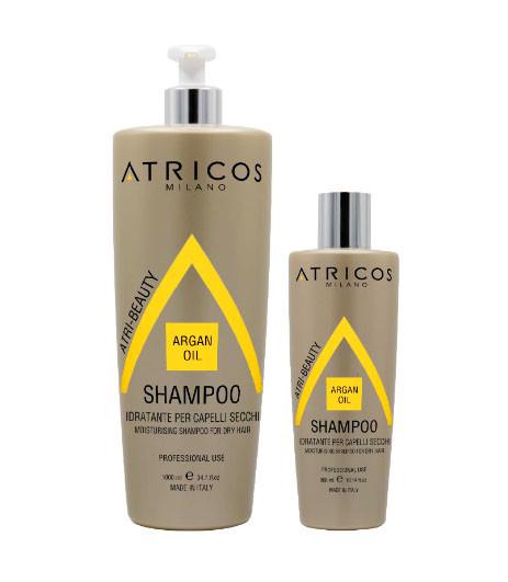 Профессиональный увлажняющий шампунь Atricos с органическим маслом Shampoo Idratante Capelli Secchi Argan 300 мл