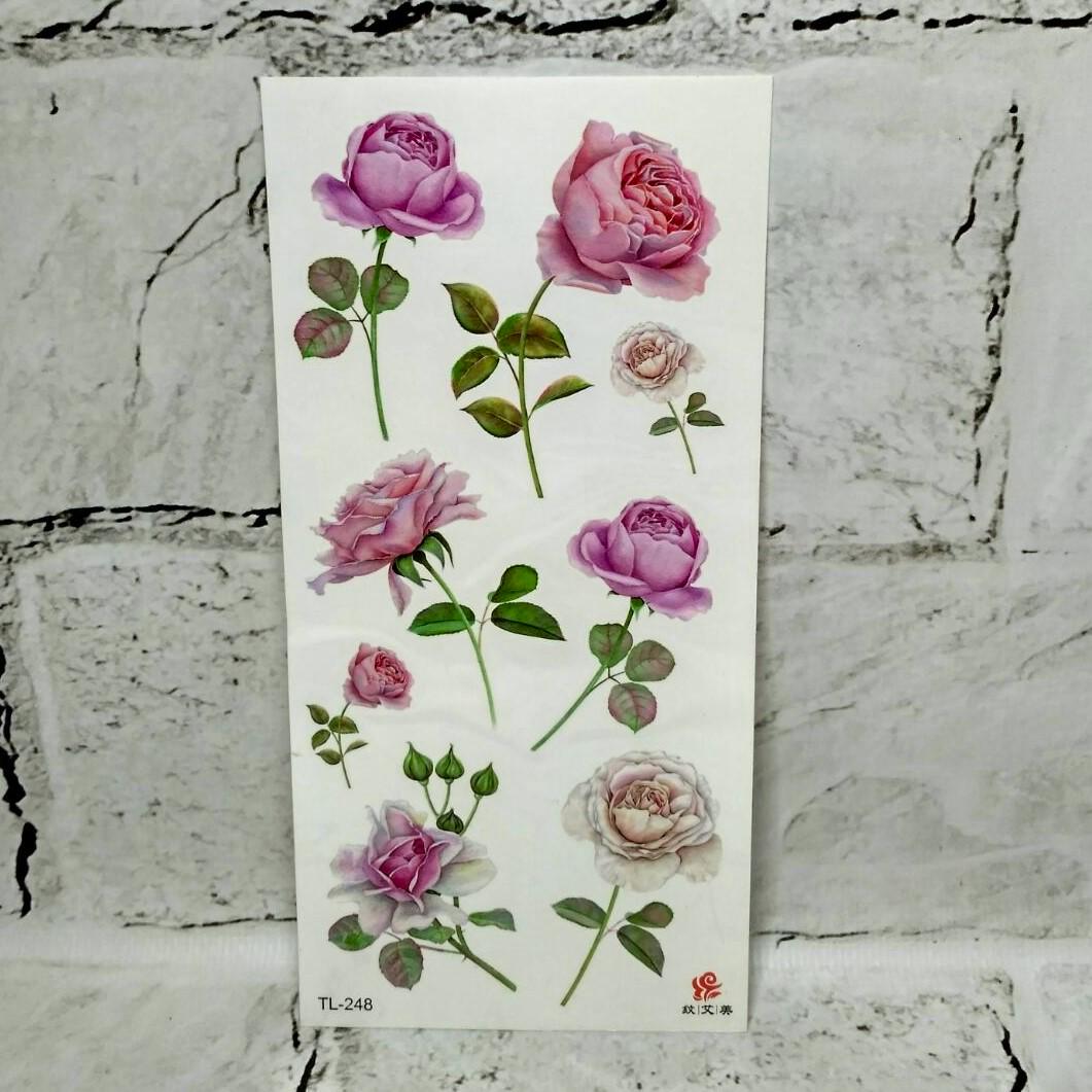 Тату временные Розы лист 9x19 см (TL-248)