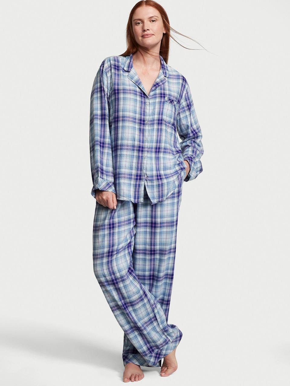 Піжама Victoria's Secret Flannel Long Pajama Set фланелева M Блакитний (2176849905)