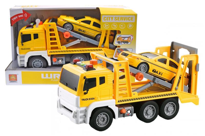 Машинка инерционная WenYi Автовоз с автомобилем 35,5x14,5x21 см Желтый (WY832A)