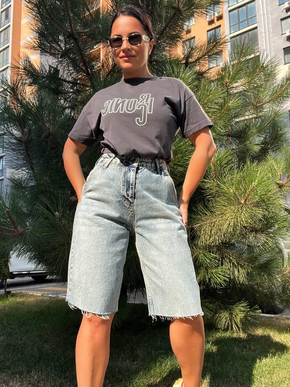 Шорты женские джинсовые SL Denim 1001 бермуды SKATER косые карманы обрезанные р. 38 Голубой (2481) - фото 6