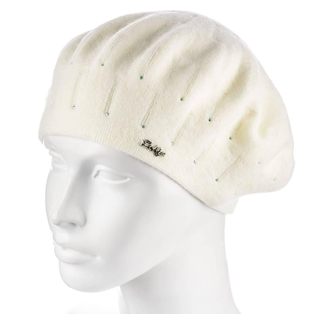 Берет женский Zolly ZH183 двойной со стразами тонкой вязки Молочный