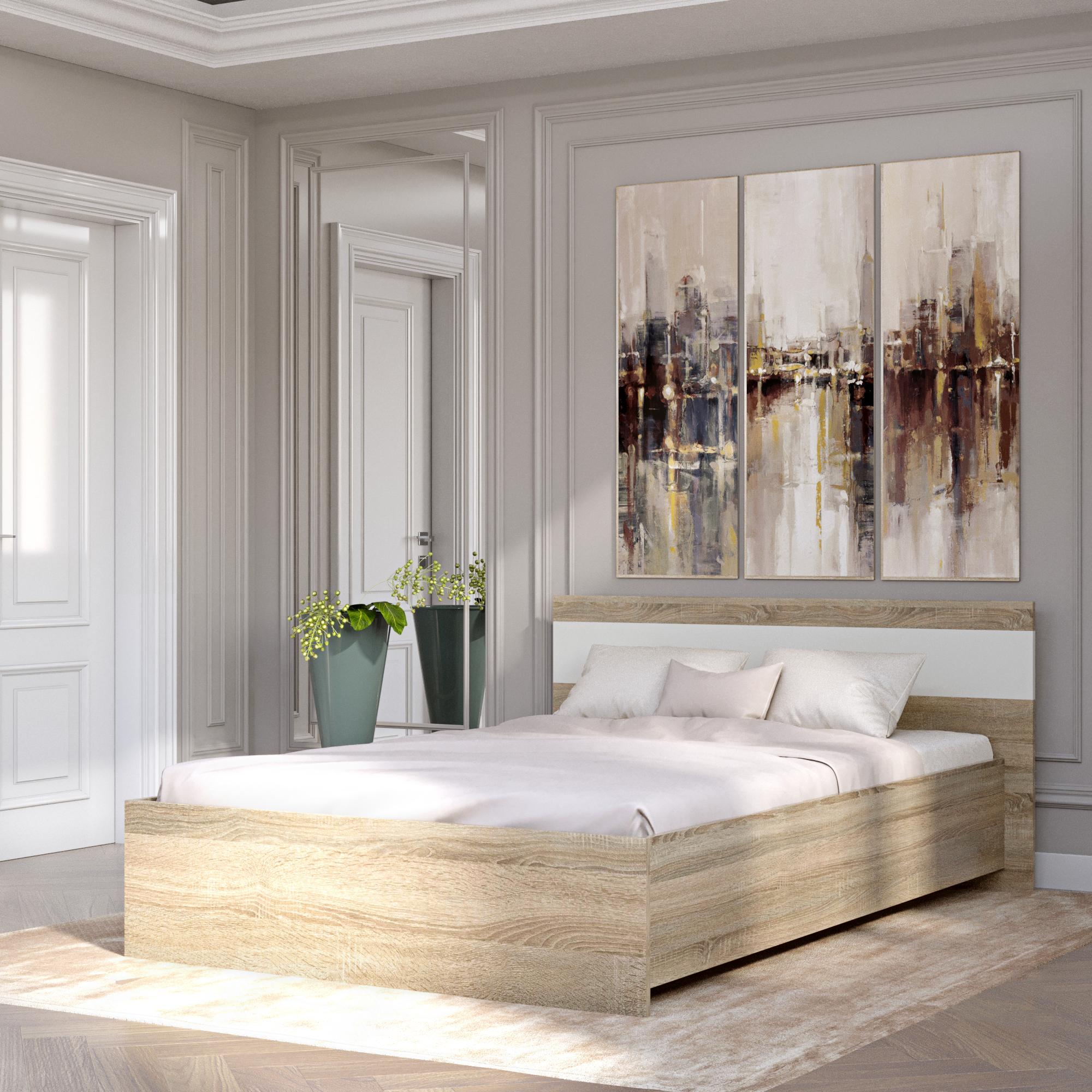 Кровать двуспальная Эверест Соната-1400 140х200 см Дуб сонома Белый - фото 2