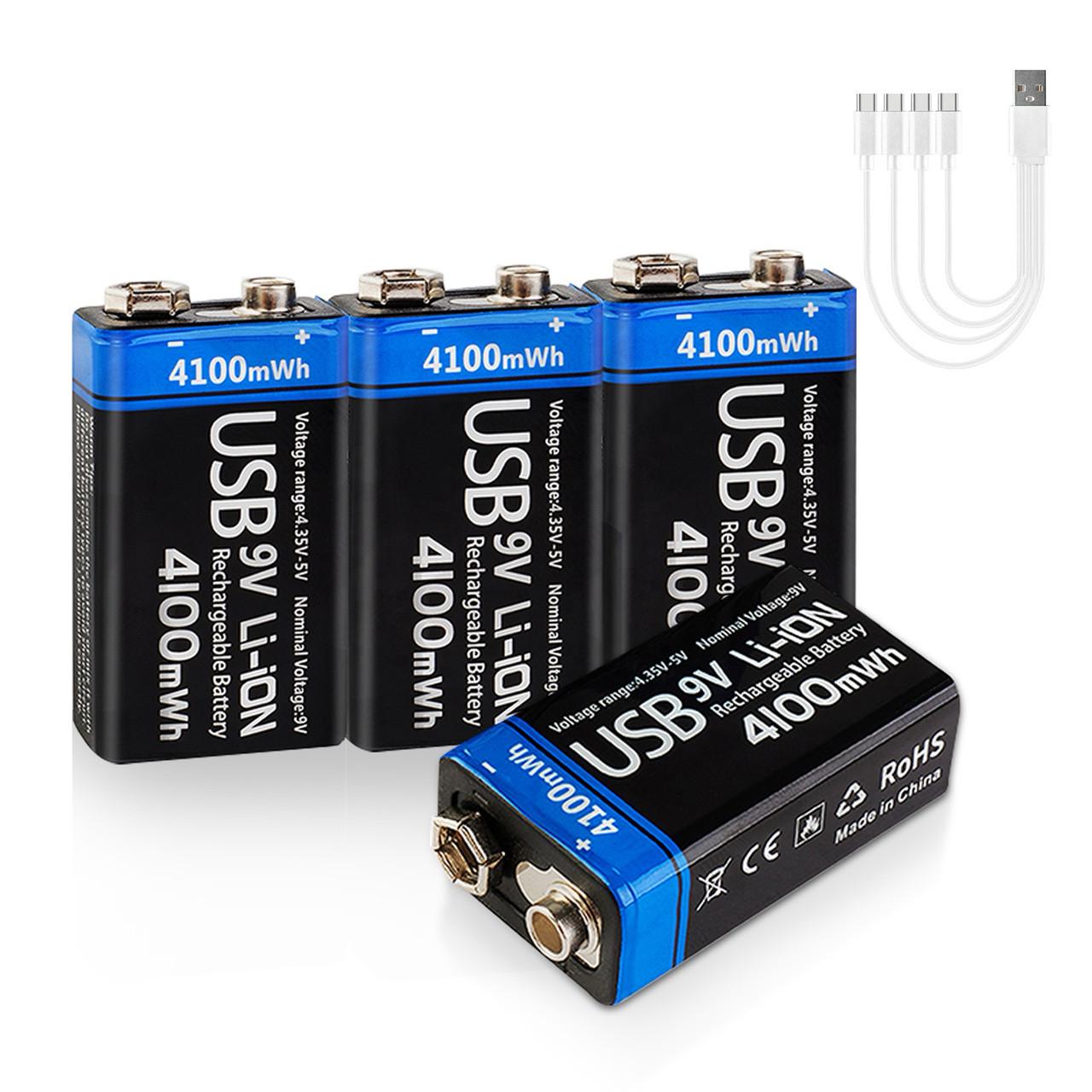 Крона аккумулятор 9V Li-ion 4100 mWh Type-C 4 шт. (1801443)