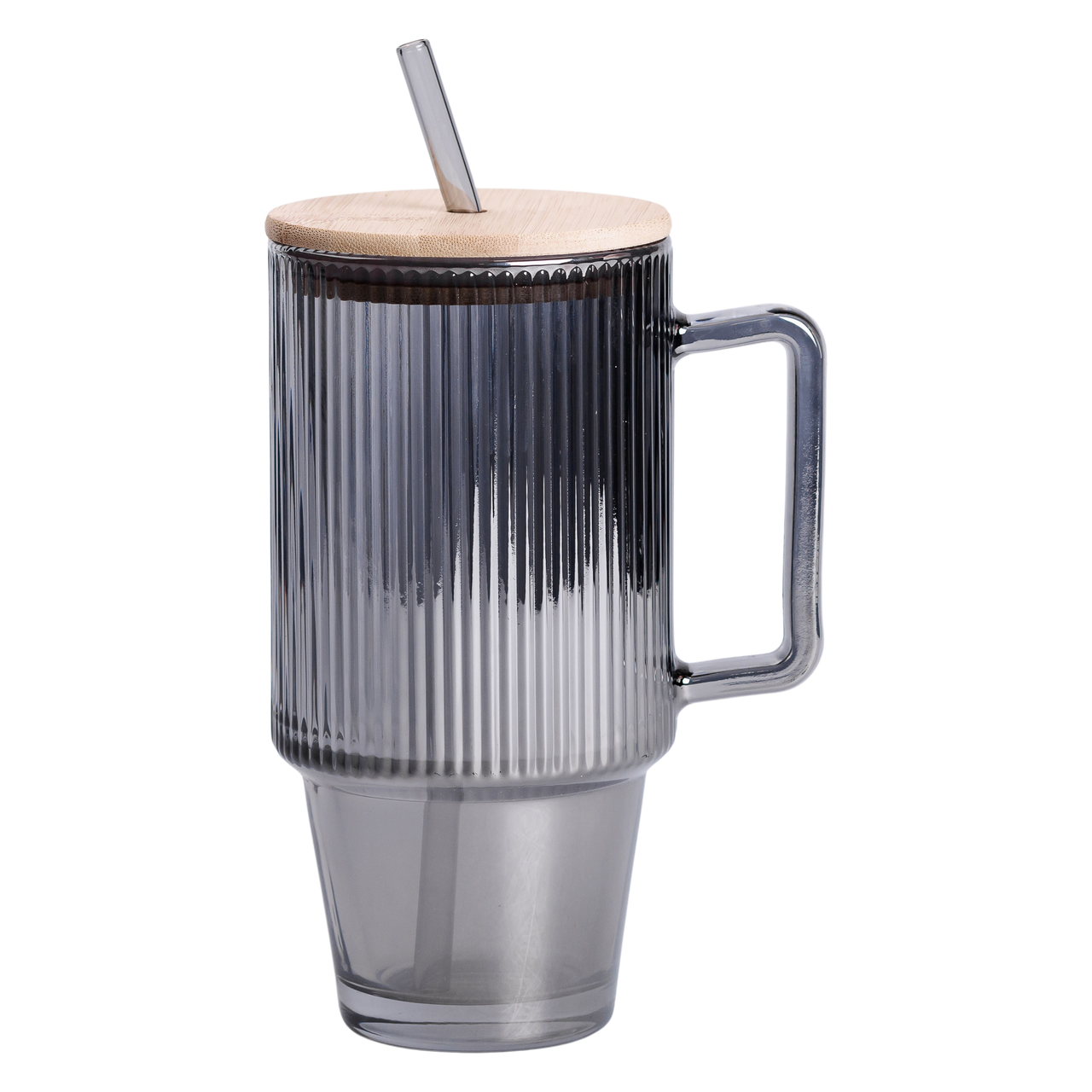 Кухоль скляний Light House LG-30154 GR з кришкою та трубочкою 750 мл Сірий