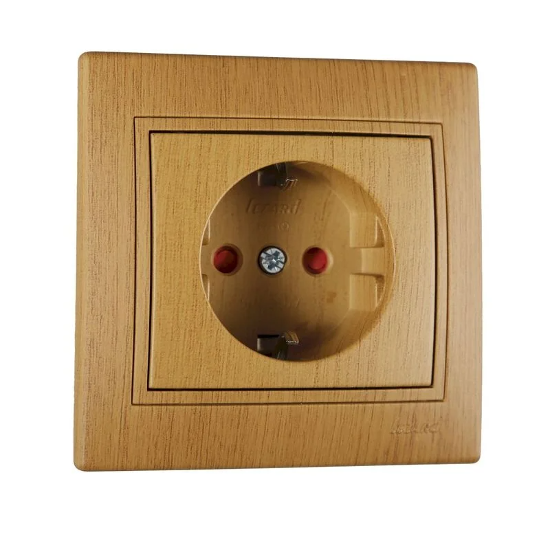 Розетка Lezard Mira 1-а з заземленням зі шторками Дуб класичний матовий