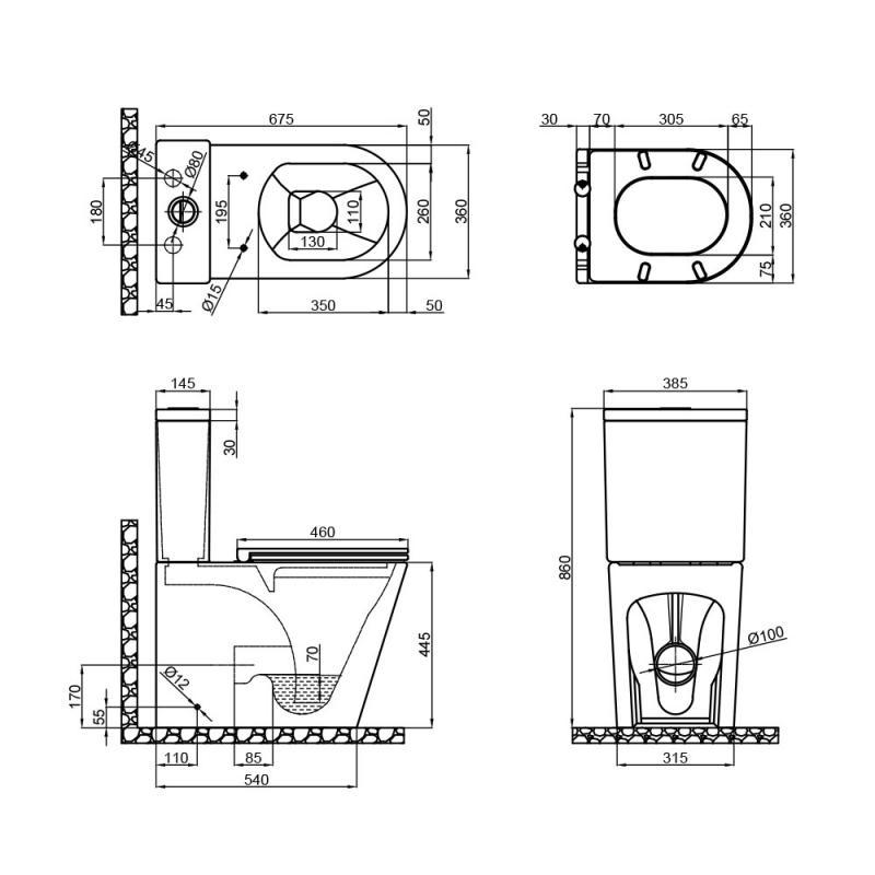 Унітаз підлоговий Qtap Scorpio Rimless з сидінням Slim Duroplast/Soft-close/Quick relase бачок 3/7,15 л 670x360x850 мм White (QT14222125ARW) - фото 2