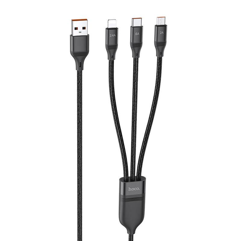 Кабель дата Hoco U104 Ultra 6A 3in1 Lightning-MicroUSB-Type-C 1,2 м Черный (00000055899_1) Кабель дата Hoco U104 Ultra 6A 3in1 Lightning-MicroUSB-Type-C 1,2 м Черный (00000055899_1)