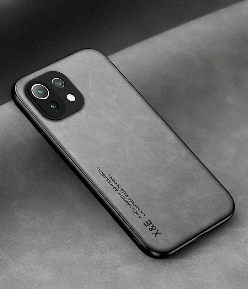 Кожаный чехол XnE Xiaomi Mi 11 Lite с металлической вставкой Grey (34263-33)