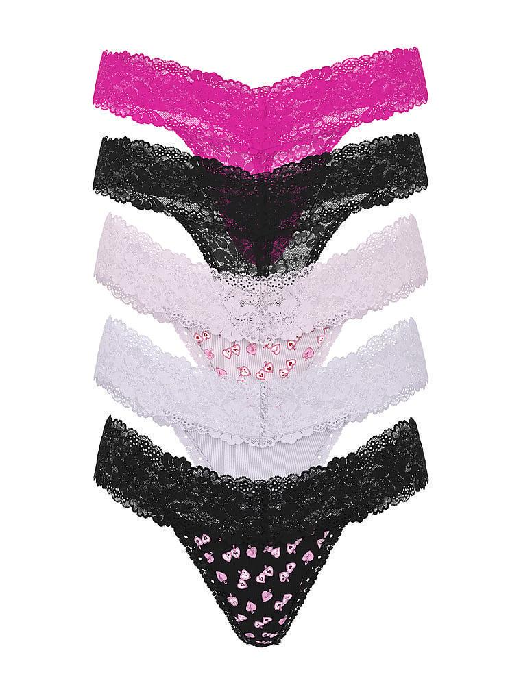 Набор трусиков женский Victoria's Secret PINK Wink Lace-Trim Thong 5в1/S Разноцветный (3088100961)
