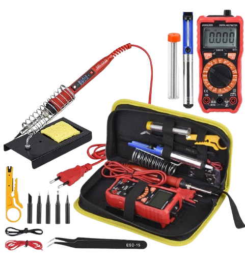 Паяльный набор 908S-14LCD в футляре мультиметр/паяльник 80 Вт с регулируемой t и ЖК дисплеем 14 предметов