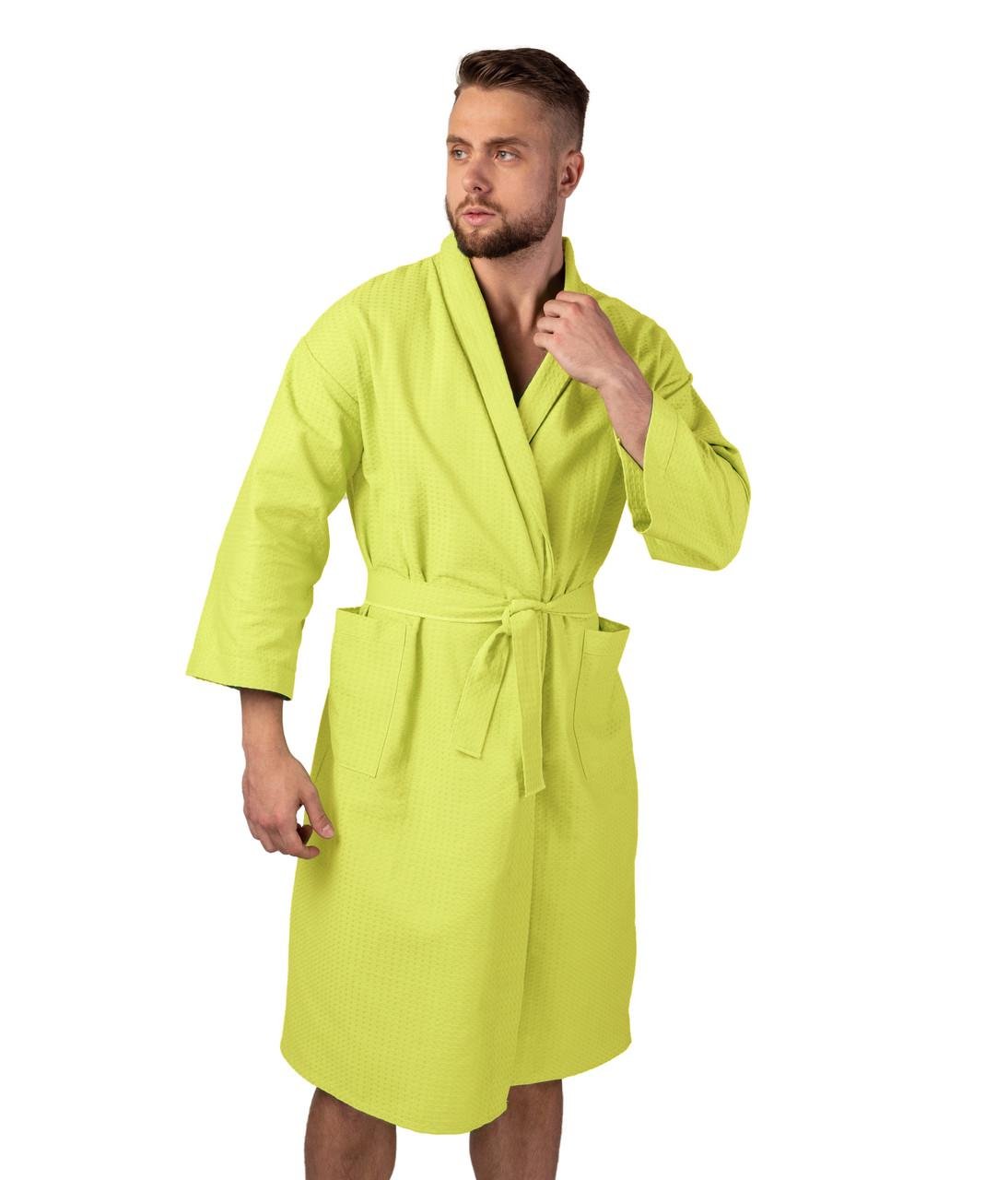 Халат вафельний Luxyart Кімоно бавовна р. 54-56 XL Лаймовий (LS-8796)