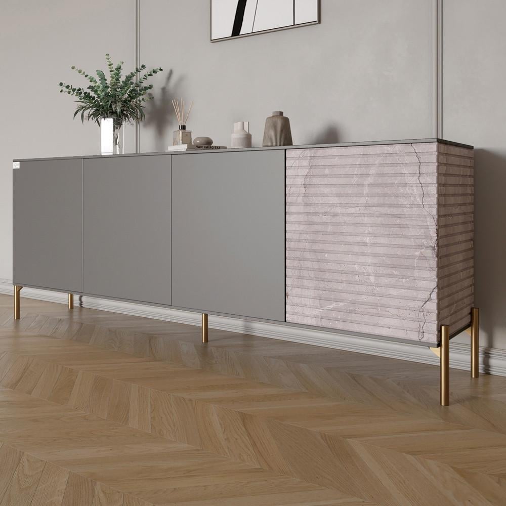 Комод на золотых металлических ножках Lion Грей 204x38x76,5 см Антрацит/Камень (Lion-042683) Комод на золотых металлических ножках Lion Грей 204x38x76,5 см Антрацит/Камень (Lion-042683)