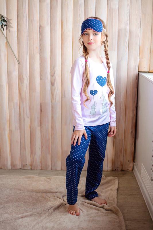 Комлект одежды детский хлопковый для дома и сна для девочки Gabbi Слоники 104 см Розовый/Синий (11942)