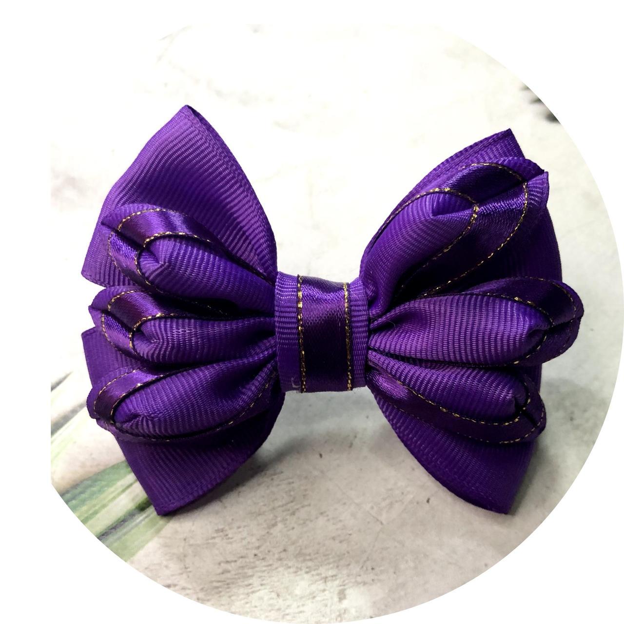 Бантик для волос детский на заколке 9х7 см Фиолетовый (10194)