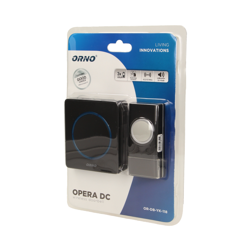 Звонок беспроводной ORNO OPERA DC OR-DB-YK-118 36 тоновый Черный