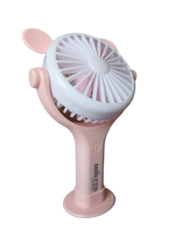 Вентилятор ручной аккумуляторный Mini Fan CS092-1 с ушками подставкой подсветкой и USB-зарядкой Розовый (11293035) - фото 3