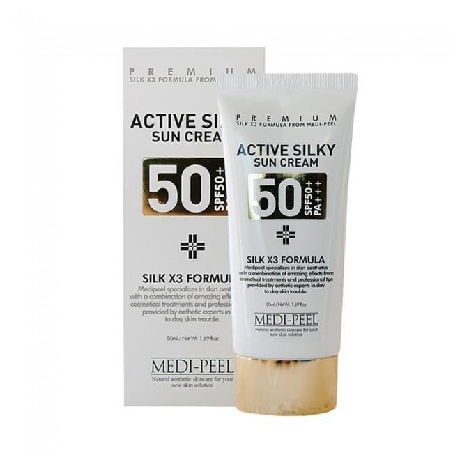 Солнцезащитный крем с комплексом пептидов и шелка Medi-Peel Active Silky Sun Cream SPF50+PA+++++.