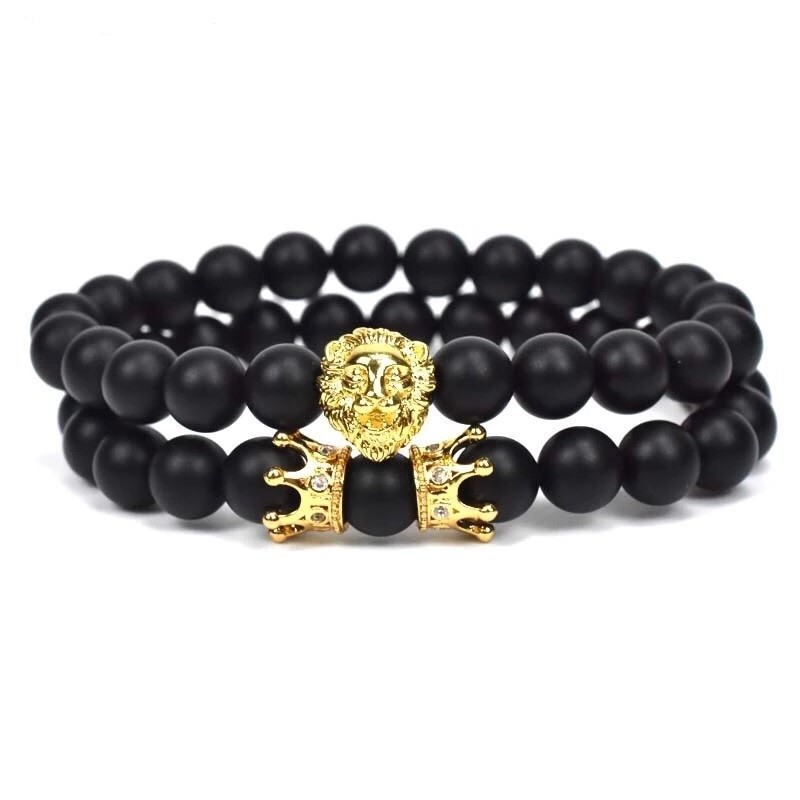 Комплект браслетів із шунгіту з коронами та золотим левом р. 21 (12006)