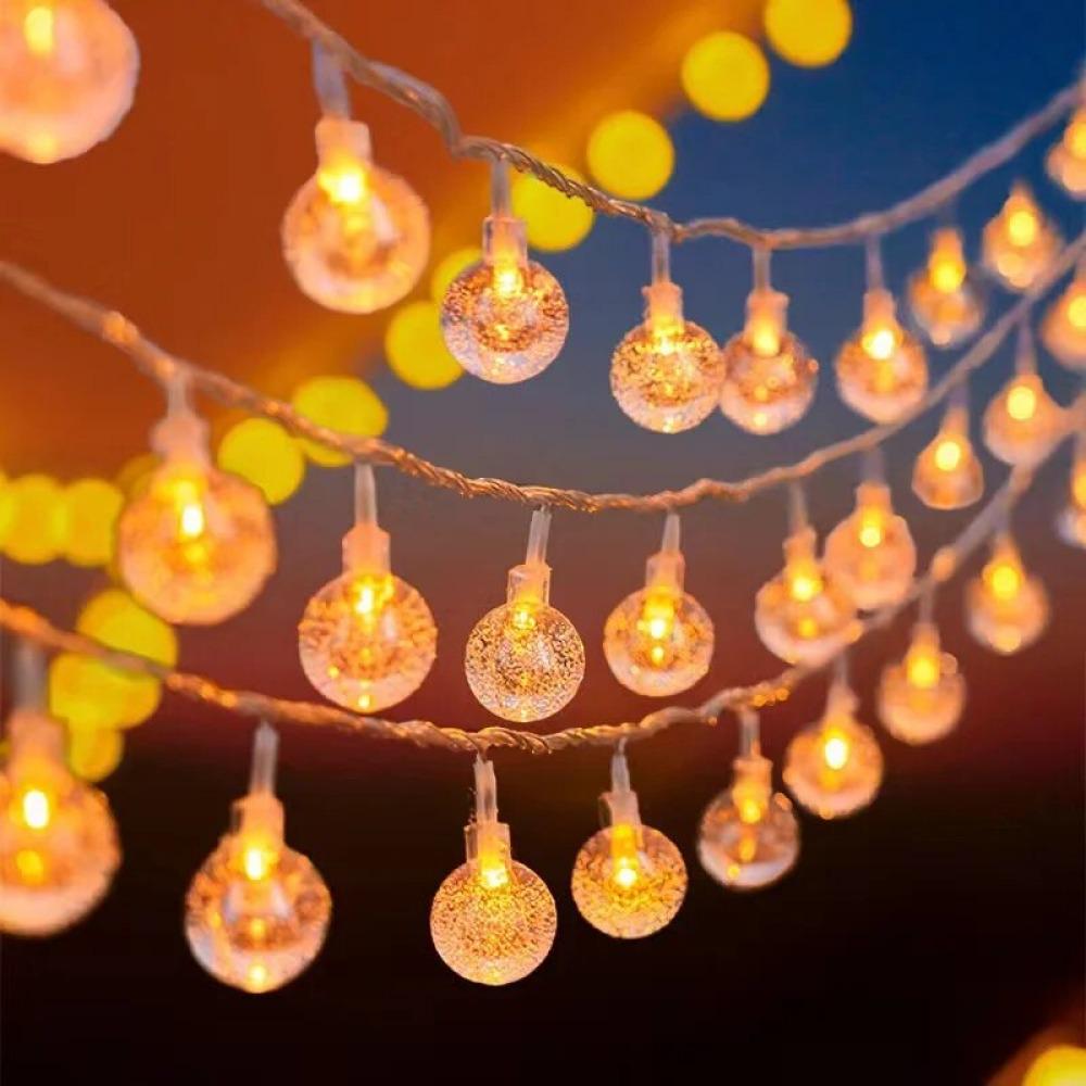 Светодиодная гирлянда Шарики прозрачные 20 LED 5 м и переходник 220V IP44 Теплый белый