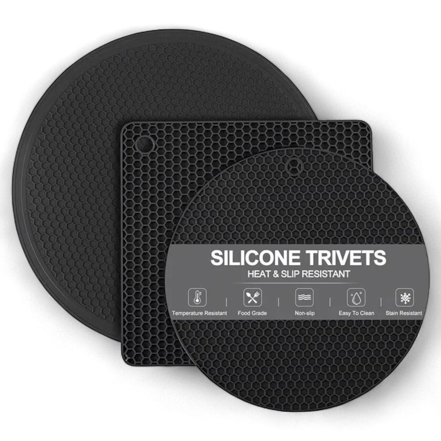 Підставки під гаряче силіконові 3 шт. Чорний - фото 1