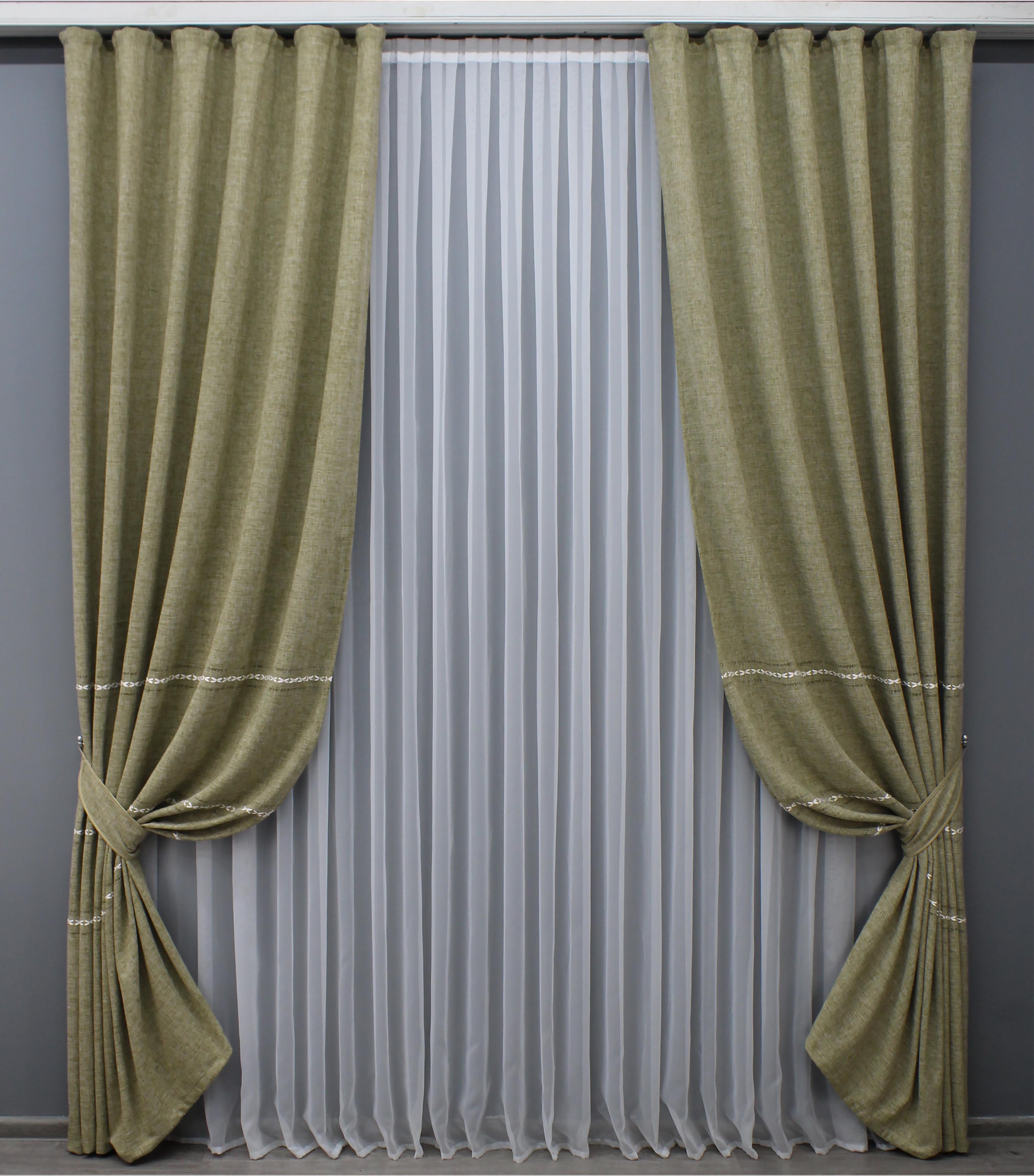 Комплект готовых штор VR-Textil Лен Кружево №1409ш 100х270 см 2 шт. Капучино (31-658)