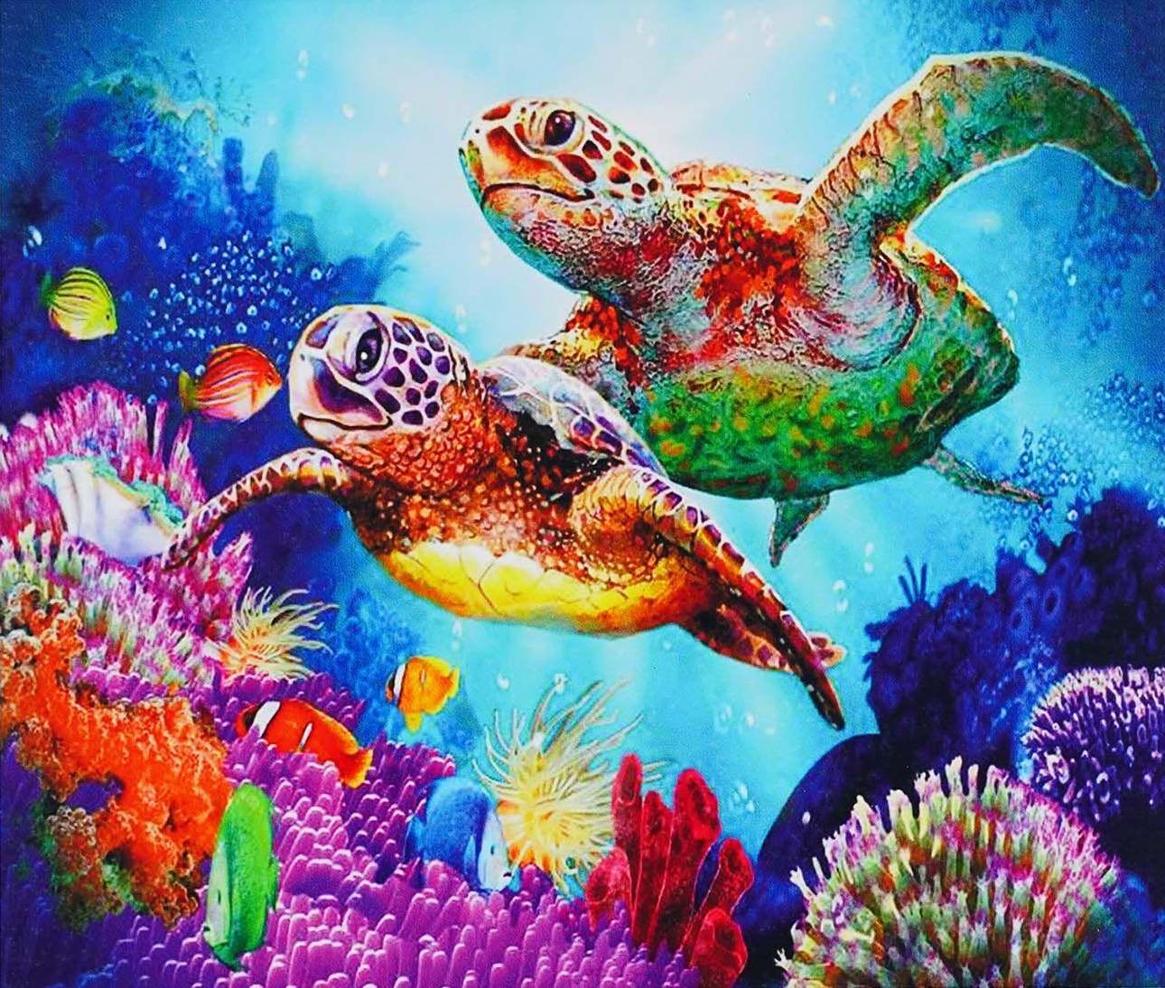 Алмазна мозаїка-картина за номерами TK Group B 73383/30 Черепахи в коробці 40х50 см (24710297)