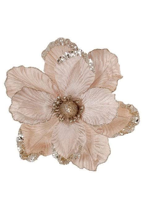 Цветок новогодний Магнолия на прищепке Кремовый (12684)