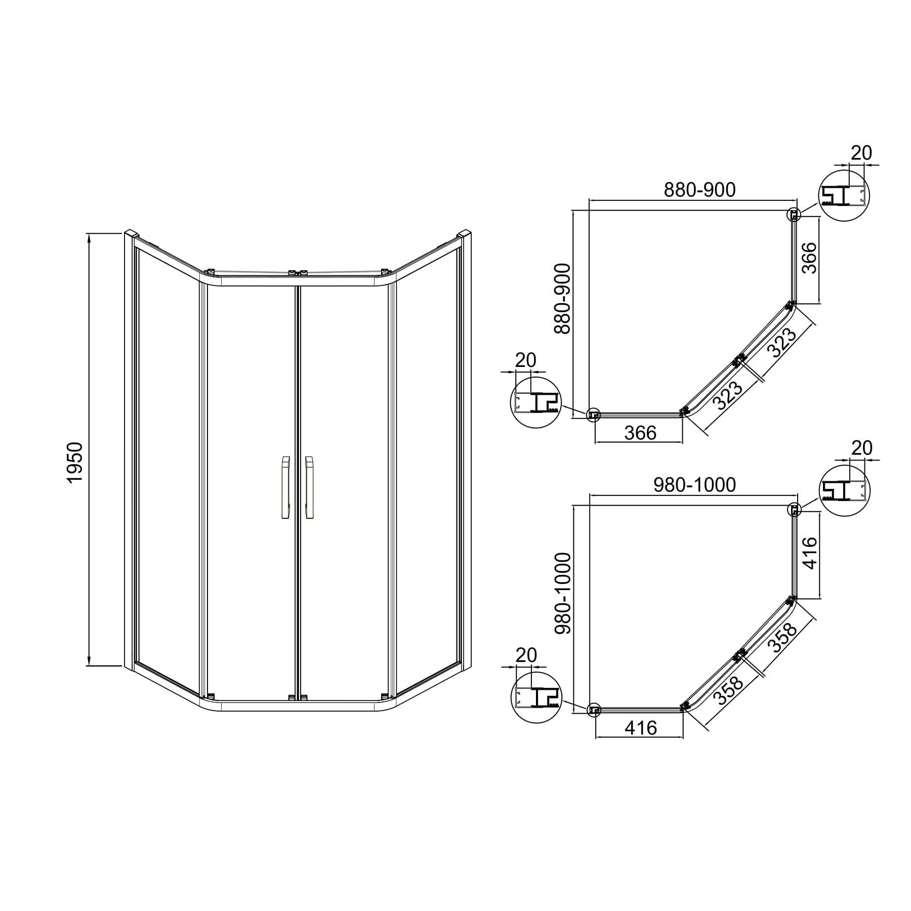 Душова кабіна Eger IRIS 599-143/1 100x100x195 см Хром (71882) - фото 2