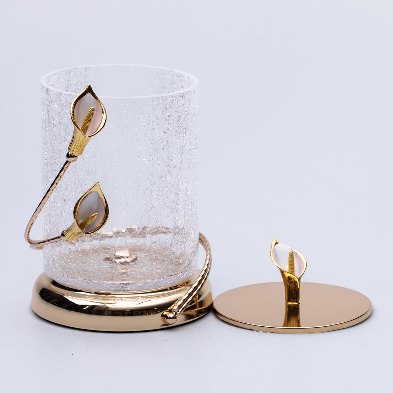 Конфетница стеклянная с цветочным металлическим декором с крышкой 14x23 см (6985) - фото 5 Конфетница стеклянная с цветочным металлическим декором с крышкой 14x23 см (6985) - фото 5