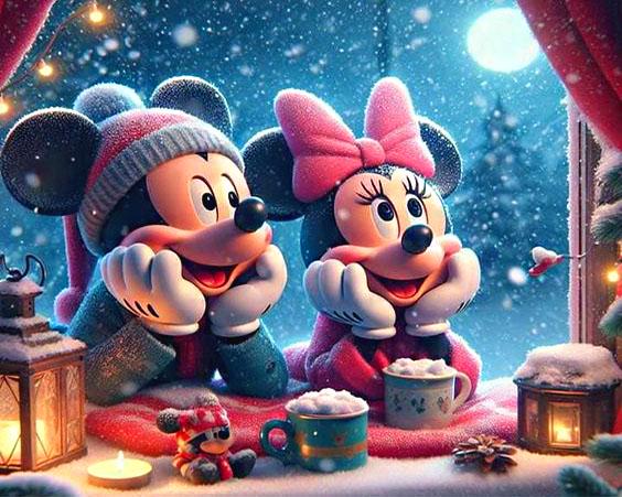 Алмазна мозаїка MY-Art Міккі та Міні Маус на підрамнику круглі алмази 40х50 см (AR-3283)