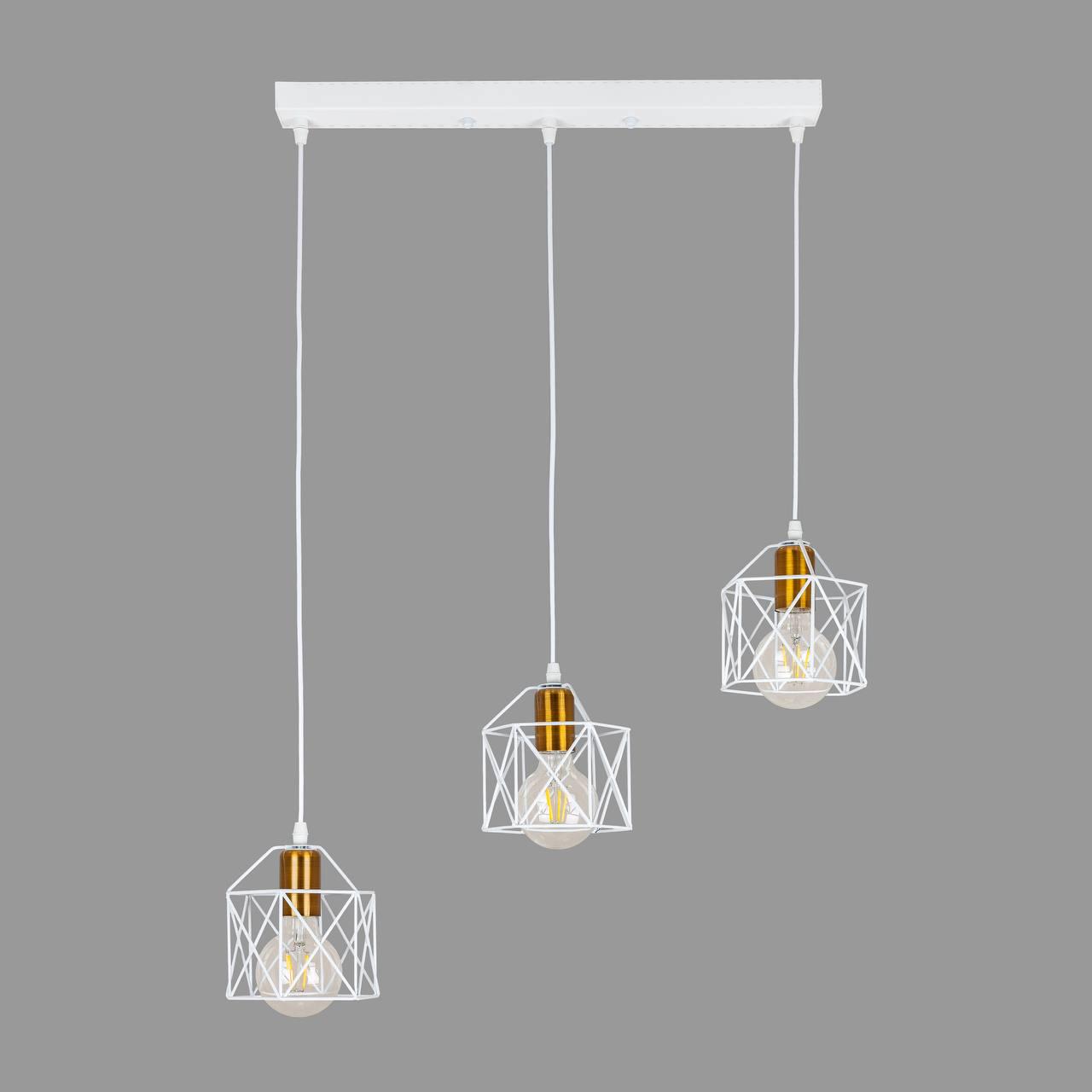 Люстра на 3 плафона в стиле лофт Белый (56-PR101F-3 WH+BRZ (500)