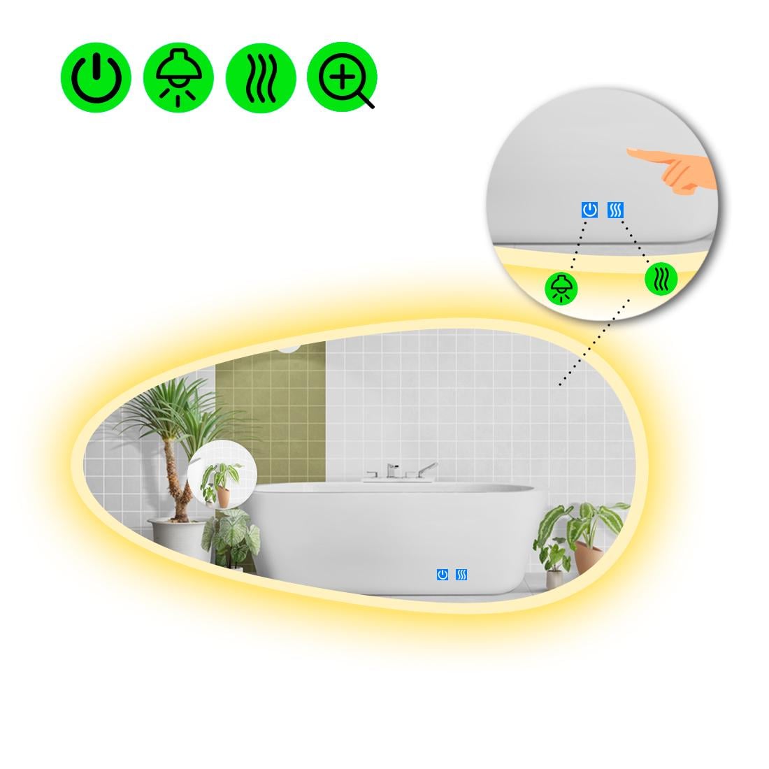Зеркало с LED подсветкой Occhio 3 с двумя сенсорами 140x70 см
