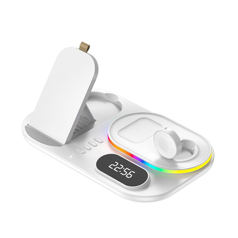 Док-станция беспроводная QINETIQ 3в1 с часами LED Clock RGB 30W Iphone/Airpods/iWatch 1-8 series (1654098227)