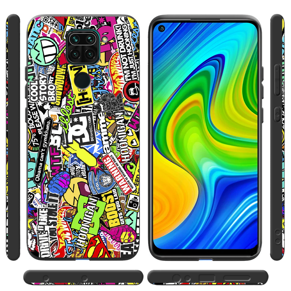 Чехол с рисунком Boxface Xiaomi Redmi Note 9 Multicolored Inscriptions Черный силикон (39801-up880-41087) - фото 2