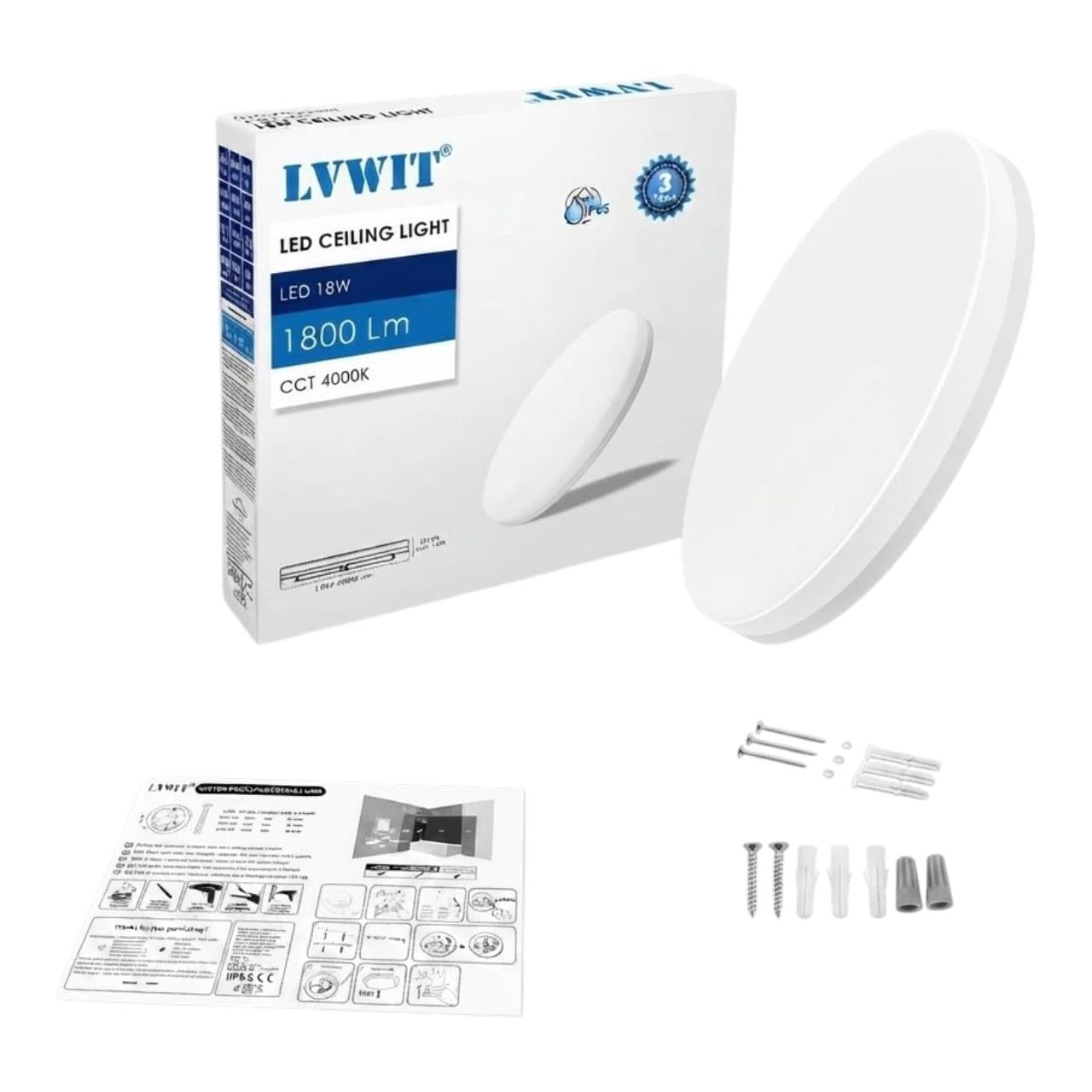 Світильник-LED LVWIT LED Ceiling Light 18W IP65 (37516670)