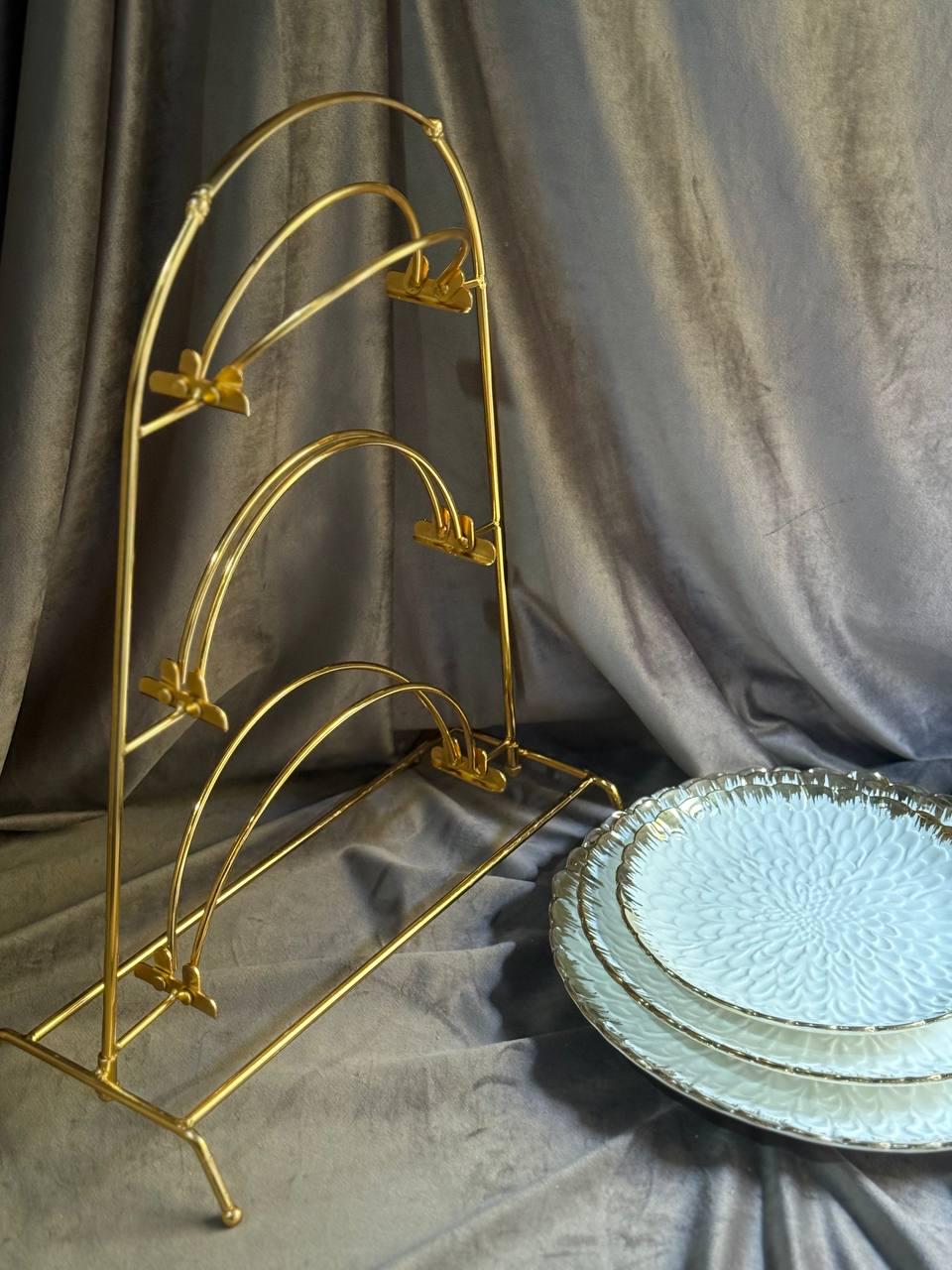 Фруктовниця-етажерка Yiwu YZH-009 порцелянова на металевій підставці 3 яруси 35х30х45 см Білий з золотистим (29919104) - фото 5