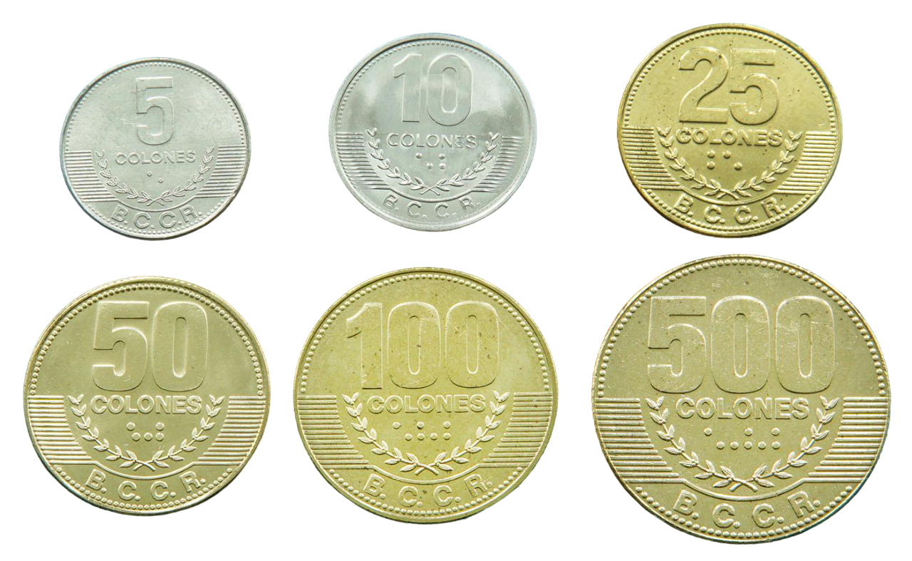 Коллекционные монеты Коста-Рика 2012 5/10/25/50/100 и 500 колонн 2012-2016 aUNC
