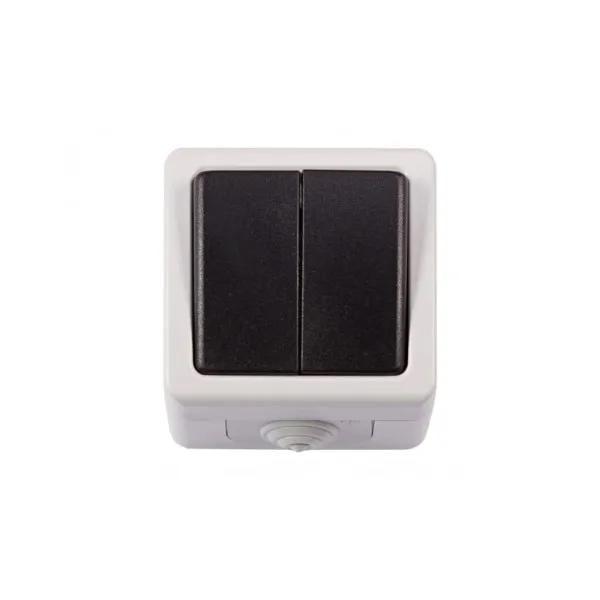 Выключатель двухклавишный накладной Luxel IP54 6503 DEBUT Серый (27551463)