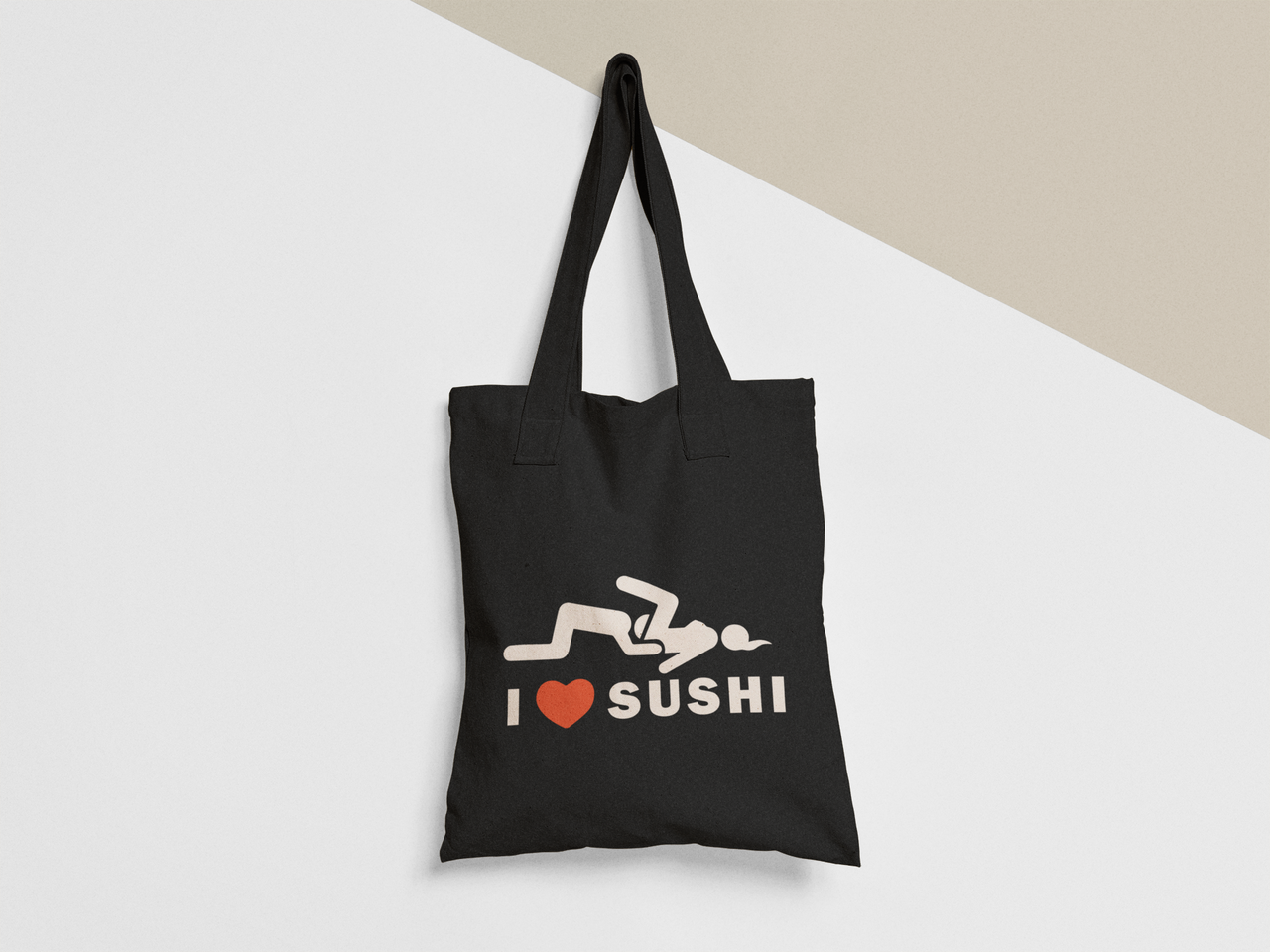 Эко-сумка шоппер с принтом "I love sushi" 38х40 см Черный (ПН366-Т1)