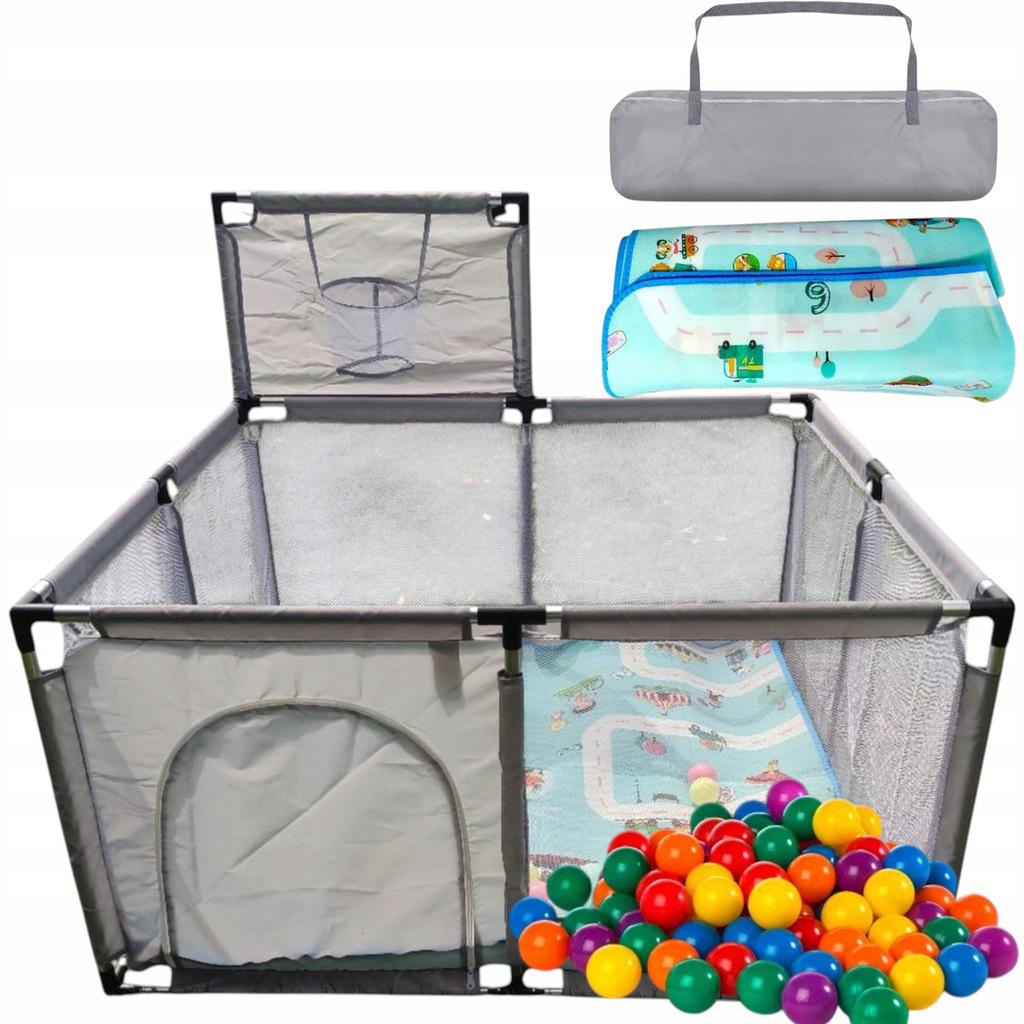 Манеж дитячий DAZA KIDS 126x126 см Сірий з килимком/сумкою/30 кульками (4260707)