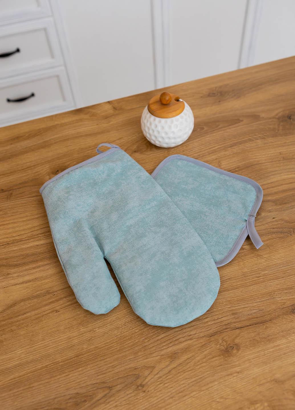 Набор варежка и прихватка водоотталкивающие Мрамор Бирюзовый