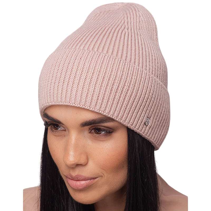 Шапка женская шерстяная Leks ВАЛЬКИРИЯ одинарная с отворотом удлиненная One size Светло-пудровый (122655)