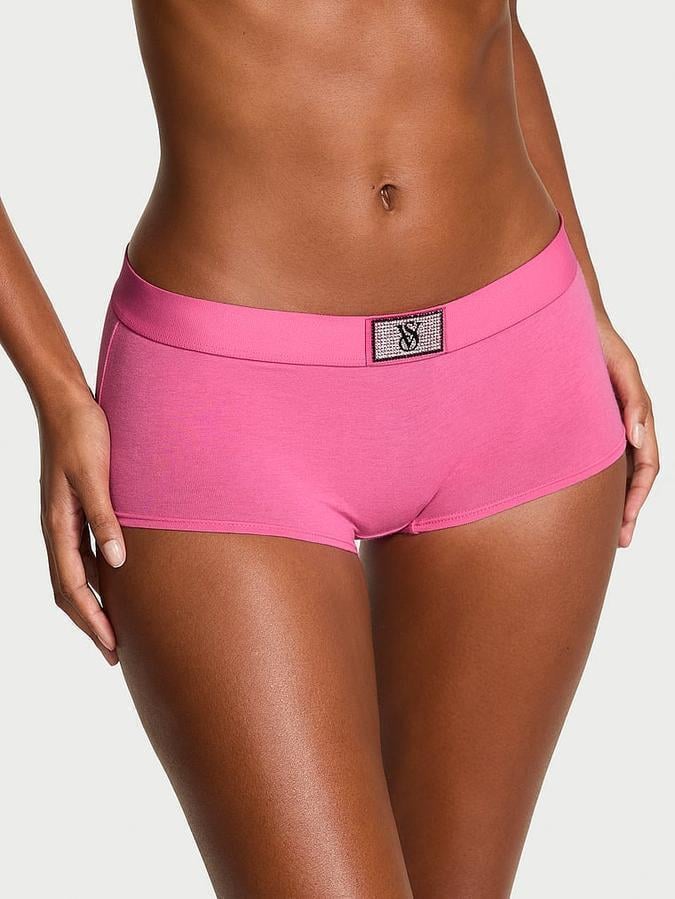 Трусики женские Victoria Secret Logo Cotton Shine Patch Boyshort M Розовый (2841372008)
